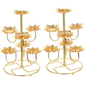 Baluue 2pcs Lotus Ghee Lamp Butter Lamp Holder Buddhist Candlestick Flower Votive Tealight Holder Tibetan Brass Oil Lamp Candle Holder Votive Tealight Candle Stand for Buddhist Altar Supplies
