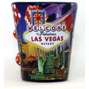 Las Vegas Nevada Dice Collage Black Shot Glass
