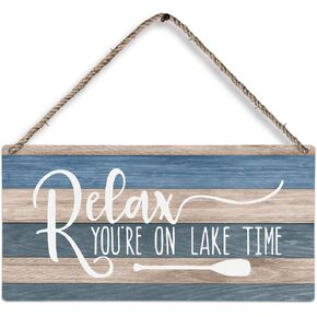 Lake House Rustic Wood Plaque Sign, Lake House Decor for the Home, Lake Themed Decor, Lake House Life Gifts for Women Men, Relax You’re on Lake Time Wall Hanging Decor Home Décor, 12x6 inches