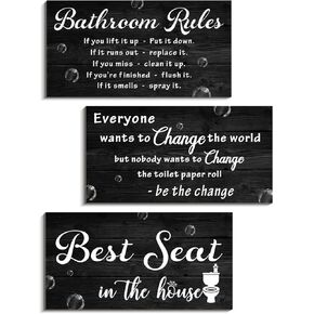 Black Bathroom Wall Decor, Bubble Bathroom Rules Wall Art Black and White Bathroom Sign Best Seat in the House Hanging Wooden Sign for Bathroom Spa Washroom