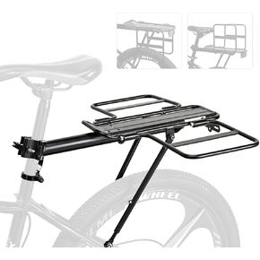Bike Bicycle Cargo Rack with Foldable Wide Wings, Quick Release Foldable Bike Cargo Rack Rear Bike Rack, Universal Bike Luggage Touring Carrier Rack with Bungee Straps Fit 24"-29" Bike