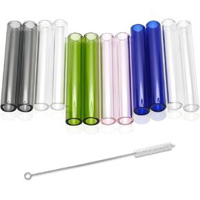 5 Colors Borosilicate Glass Tubes, 6 Inches 12 Pcs 12mm Diameter 2mm Thickness Glass Tubing with 1 Cleaning Brush for DIY Making Glass Crafts(Transparent Pink Green Blue Gray)