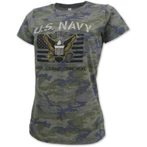 United States Navy Vintage Ladies Camo Stencil T-Shirt