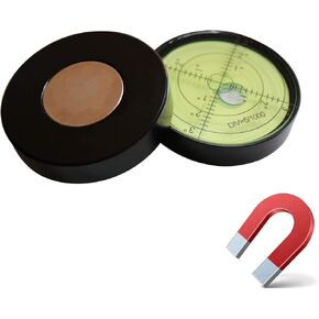 Magnetic Metal Large Spirit Bubble Level 60mm Diameter, 2 23/64, Degrees, Circular, Surface Level - Metal Housing, Bulls Eye Bullseye Vial Round, Green/Black