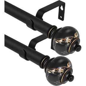 2 pack curtain rod 36-72 inch,3/4 inch Decorative,Black Marbled Finial