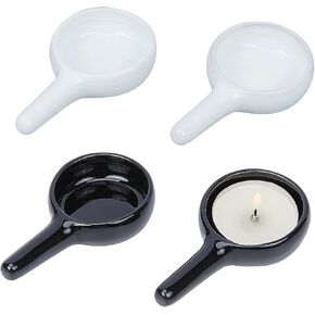 AHANDMAKER 4 Pcs Little Candle Spoon Replacement, 2 Pcs Tealight Wax Warmer Flat Round Ceramic Candle Spoon for Essential Oil Burner Tealight Fragrance Warmer Aromatherapy Diffuser