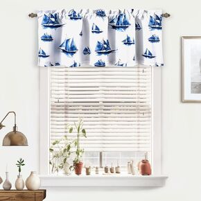 DriftAway Harbor Sailboat Ocean Print Blackout Thermal Insulated Window Curtain Valance Rod Pocket 52 Inch by 18 Inch Plus 2 Inch Header Navy