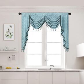 ELKCA Jacquard Swag Waterfall Valance with Luxury Beads Yellow Window Curtains Valance for Living Room,1 Panel (Yellow, W39inch)
