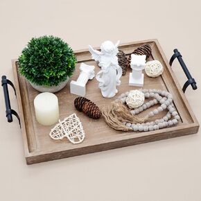 Wooden Decorative Tray for Coffee Table, Wood Serving Tray with Metal Handles, Trays for Decor, Rustic Wood Trays for Tale Centerpiece, Home Kitchen Farmhouse (Hexagon)