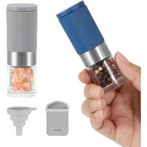 vzaahu Mini Salt and Pepper Grinder Set with Bag and Funnel, Small Travel Portable Spice Tools, Adjustable Coarseness, Refillable, Ceramic Burrs Seasoning Mills for Camping Cook, BBQ, Children