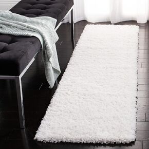 سجادة SAFAVIEH August Shag Collection - 2 × 9 بوصة، بيضاء، تصميم متين، لا يتساقط ويسهل العناية بها، سمك 1.5 بوصة مثالية للمناطق ذات حركة المرور العالية في غرفة المعيشة وغرفة النوم (AUG200A)