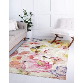 Unique Loom Lyon Collection Modern Watercolor Floral Area Rug, 2 x 6 ft, Ivory/Pink