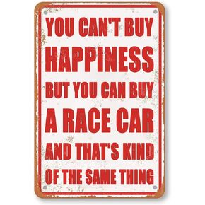 Funny Garage Sign Vintage Tin Metal Signs You Can't Buy Happiness But You Can Buy A Race Car Signs Retro Wall Decor Gifts For The Car Enthusiast Boy Room Car Signs Man Cave Decorations 8 X 12 Inch