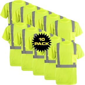 OccuNomix LUX-SSETP2B-YL Classic Standard Short Sleeve Wicking Birdseye T-Shirt with Pocket, Class 2, 100% ANSI Wicking Polyester Birdseye, Large, Yellow (High Visibility)