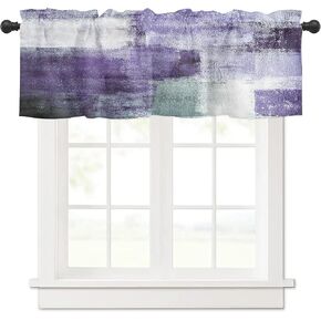 Purple Gray White Abstract Curtain Valance 54" x 18", Painting Window Valances Rod Pocket Curtains Drapes, Art Geometric Short Topper Curtain for Kitchen Cafe Living Room, 1 Panel