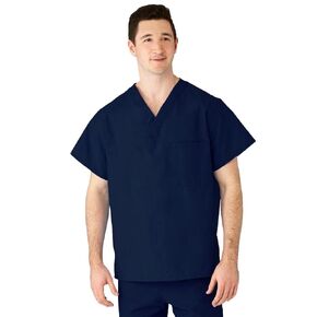 Medline M610NNTL-CM AngelStat Unisex Reversible V-Neck Scrub Top with 2 Pockets, Navy, Color Code, Large