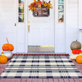 Black and White Striped Outdoor Rug 2x3 Cotton Woven Rug Small Front Porch Rug Door Mats Reversible Foldable Washable Indoor Outdoor Carpet Area Rugs for Entryway Farmhouse Decor Doormats