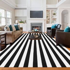 Black and White Striped Outdoor Rug 2x3 Cotton Woven Rug Small Front Porch Rug Door Mats Reversible Foldable Washable Indoor Outdoor Carpet Area Rugs for Entryway Farmhouse Decor Doormats
