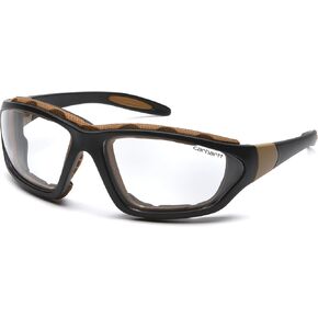 Carhartt Carthage Safety Eyewear with Vented Foam Carriage, Sandstone Bronze Anti-fog Lens, Black/Tan Frame