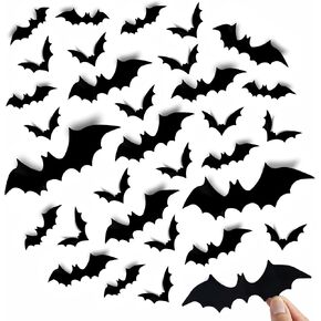 120 Pcs 3D Bats Wall Decor Halloween Party Decorations, 4 Sizes Scary Black Bat Sticker Indoor Outdoor for Halloween Themed Horror Decorations
