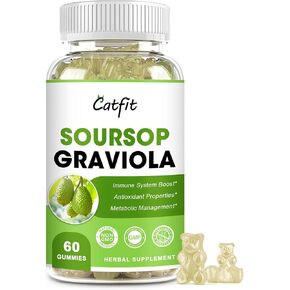 Soursop Graviola Gummies, Soursop Leaves Extract Herbs for Immune Boost, Antioxidant and Overall Health Support, Soursop Fruit, High-Absorption, Gluten Free, Vegan, 60 Gummies