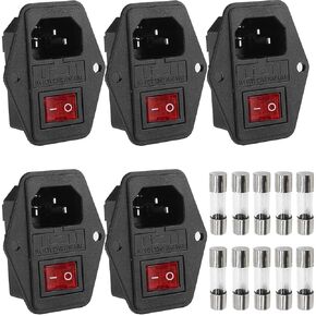 5 PCS Inlet Module Plug, Rocker Switch Power Socket IEC320 C14 5A Fuse Switch Male 10A 250V 3 Pin Power Socket with 5 pcs 5A Fuse & 5 pcs 10A Fuse