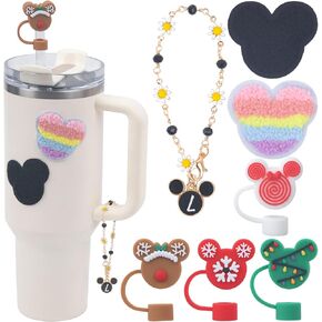 7 PCS Use for Stanley Cup Accessories Charms,Compatible with Stanley Cup Letter Charms for Handle,Silicone Straw Cover Topper & Sticker