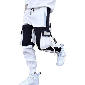 Men's Jogger Pants Punk Cargo Baggy Techwear Hip Hop Harem Pants Streetwear Tactical Track Pants Black White