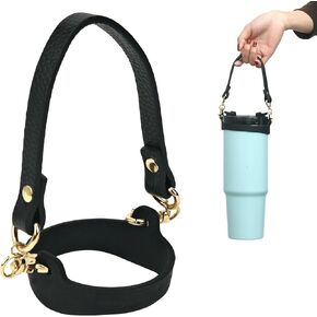 Wongeto Water Bottle Handle Strap，Genuine Leather Carrier Strap ， Compatible with Stanley Cup Accessories