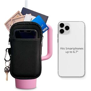 Water Bottle Pouch for Stanley Tumbler Cup 30 oz 40 oz, Stanley Cup Bag, Large Cup Pouch for Stanley Cup, Stanley Tumbler Bag, Two Large Pockets for iPhone, Wide Anti-Slip Strap