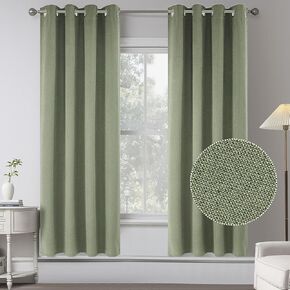 Light Sage Green Absolutely Blackout Curtains for Bedroom -2 Panels Textured Linen Bifacial Fbaric,Thermal Insulated Solid Grommet Window Curtain Panels for Living Room,W 52 x L63 Inches Long