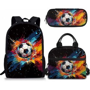 Rnyleeg Custom Backpack for Teen Girls Bookbags School Backpack with Lunch Box and Pencil Case 3 in 1 School Bags Set,Add Your Name on Blue Fire Football Backpack Set