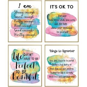 Inspiring Positive Affirmations Quotes Wall Decor, Encouraging Self Improvement Motivational Quotes Wall Art Prints, Uplifting Gifts For Women Teen Girls Art Posters, Girls Bedroom Decor (8X10 in)