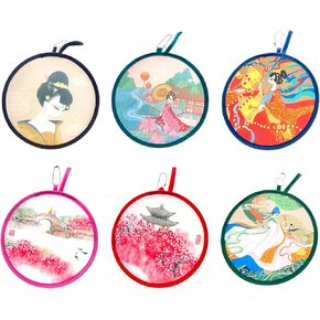 MXY Foldable Fan Summer Handheld Fan Round Hand Fan Folding Fan Hand Holding Fans for Hot Flashes, Personal Daily Use, Decoration, Party Favors, Wedding, Dance, Performance, 6 Different Patterns