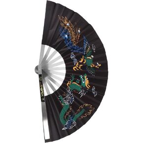 Zerodeko Dragon and Phoenix Peony Fan Arts Fan Retro Hand Fan Folding Hand Fan Vintage Folding Fan Classic Folding Fan Kung Fu Fan Handheld Metal Frame Japan Stainless Steel