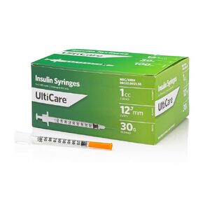 UltiCare U-100 Insulin Syringes, Comfortable and Accurate Dosing of Insulin, Compatible with Any U-100 Strength Insulin, Size: 1cc, 30G x 12.7mm, 100 ct Box