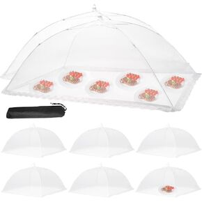 Food Cover Food Tent Set, 2 Extra Large 40"X24" and 6 Standard 17"X17" Mesh Food Covers for Outside, 8 Pack Collapsible, Reusable Pop-Up Umbrella Food Nets for Picnics, Outdoor Camping, Parties, BBQ