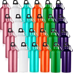 24 Pieces Aluminum Water Bottle 17 oz Leak Proof Sports Bottle Bulk Lightweight Aluminum Bike Water Bottles with Buckle and Twist Cap for Gym Sports Travel Riding Camping Running (Bright Color)