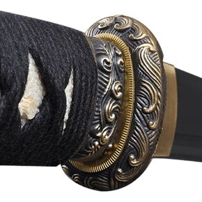 Handmade Sword - Real Functional Japanese Samurai Tanto Sword, Fully Hand Forged, 1080 Carbon Steel, Heat Tempered, Full Tang, Sharp, Brass Tsuba and Fittings, Black Scabbard, Certificate