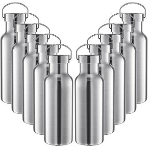10 Pack 17oz Stainless Steel Sports Water Bottle Double Wall Insulated Bottle with Handle and Vacuum Seal Leakproof Lid for Cyclists Runners Hikers Beach Goers Picnics Camping Gift (White)