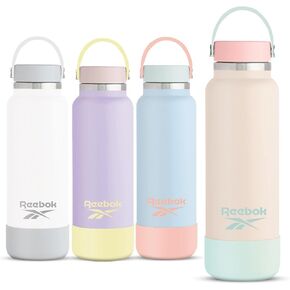 Reebok Stainless Steel Wide Mouth Water Bottle With Flex Cap For Outdoor - 32 oz - Double Wall Vacuum Insulated Sports Water Bottle With Silicone Sleeves, BPA Free (Pink)