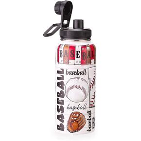 Cutiset 32 oz Baseball Water Bottle with Lids, Stainless Steel Leak Proof Sports Water Flask, Vacuum Metal Water Bottle,Baseball