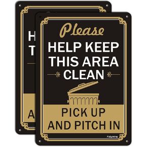 Please Help Keep This Area Clean Sign 10"X 7" Pick Up And Pitch In Sign Sturdy Rust Free Aluminum Fade Resistance Weatherproof Indoor/Outdoor Use 2 Pack