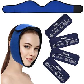 Face Ice Pack Wrap, Adjustable Ice Pack with 4 Reusable Hot Cold Therapy Gel Packs, Pain Relief for Chin, Jaw, Head, Teeth Removed, Dental Implants, TMJ, Blue