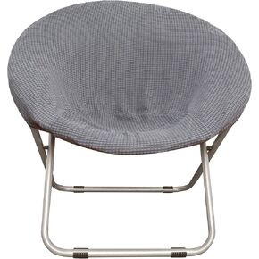Stretchable Corn Fiber Jacquard Fabric Slipcover for Saucer Chair, Dia: 30.7", Removable & Stretch-Up Moon Dish Round Circle Cushion - Ideal Replacement for Fluffy, Collapsible Chairs (1PC, Grey)