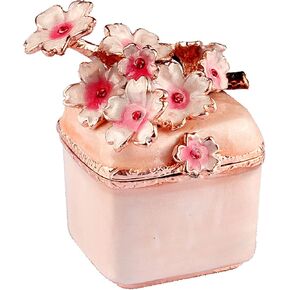 Cute Mini Cherry Blossoms Decorative Trinket Jewelry Box Ring Necklace Keepsake Case (Pink)