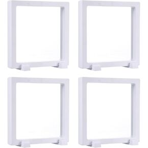 MECCANIXITY Floating Frame Display Holder Stand 3D Jewelry Display Box with Base 5.51 x 5.51 x 0.79 Inch White Pack of 4