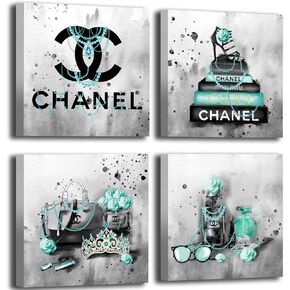 لوحة فنية جدارية خضراء من Meetdeceny للنساء والفتيات وغرفة الموضة وحقيبة ديكور للحائط صور لديكور الحائط وعطور الحائط لغرفة المعيشة وغرفة النوم والأعمال الفنية الحديثة مقاس 10 بوصة × 10 بوصة × 4 قطع in Kuwait