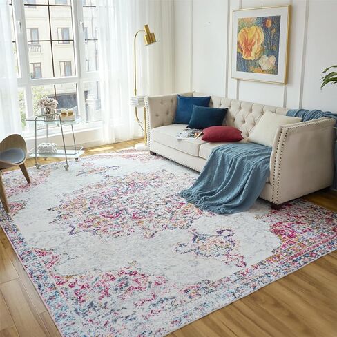 Machine Washable Rug 4' x 6' Vintage Design Washable Area Rugs with Non Slip Rugs for Living Room Bedroom Traditional Woven Rug Carpet Stain Resistant Dining Home Office Boho Rug in Saudi Arabia