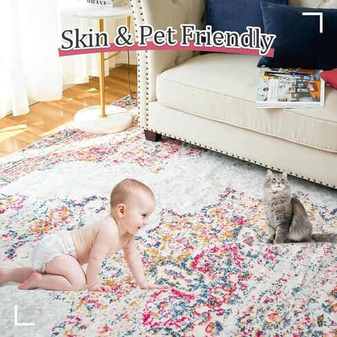 Machine Washable Rug 4' x 6' Vintage Design Washable Area Rugs with Non Slip Rugs for Living Room Bedroom Traditional Woven Rug Carpet Stain Resistant Dining Home Office Boho Rug in Saudi Arabia